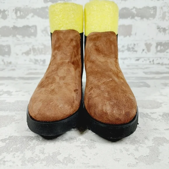 New Amalfi By Rangoni Brown Suede Pull On Chunky Sole Chelsea Boots W687 - Picture 3 of 12